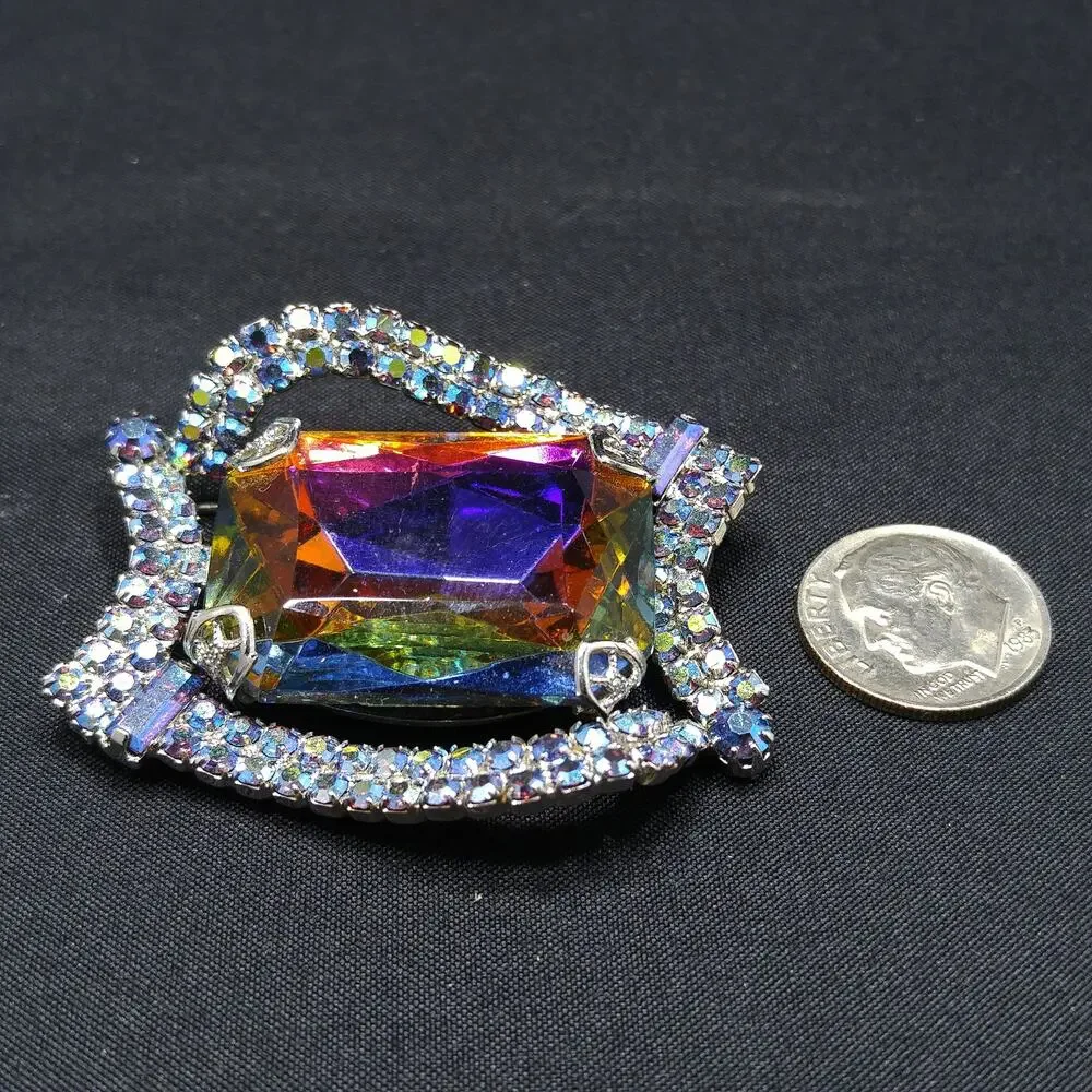 Large Watermelon Rhinestone Brooch, Mid-Century Modern, 1960s Vintage Jewelry